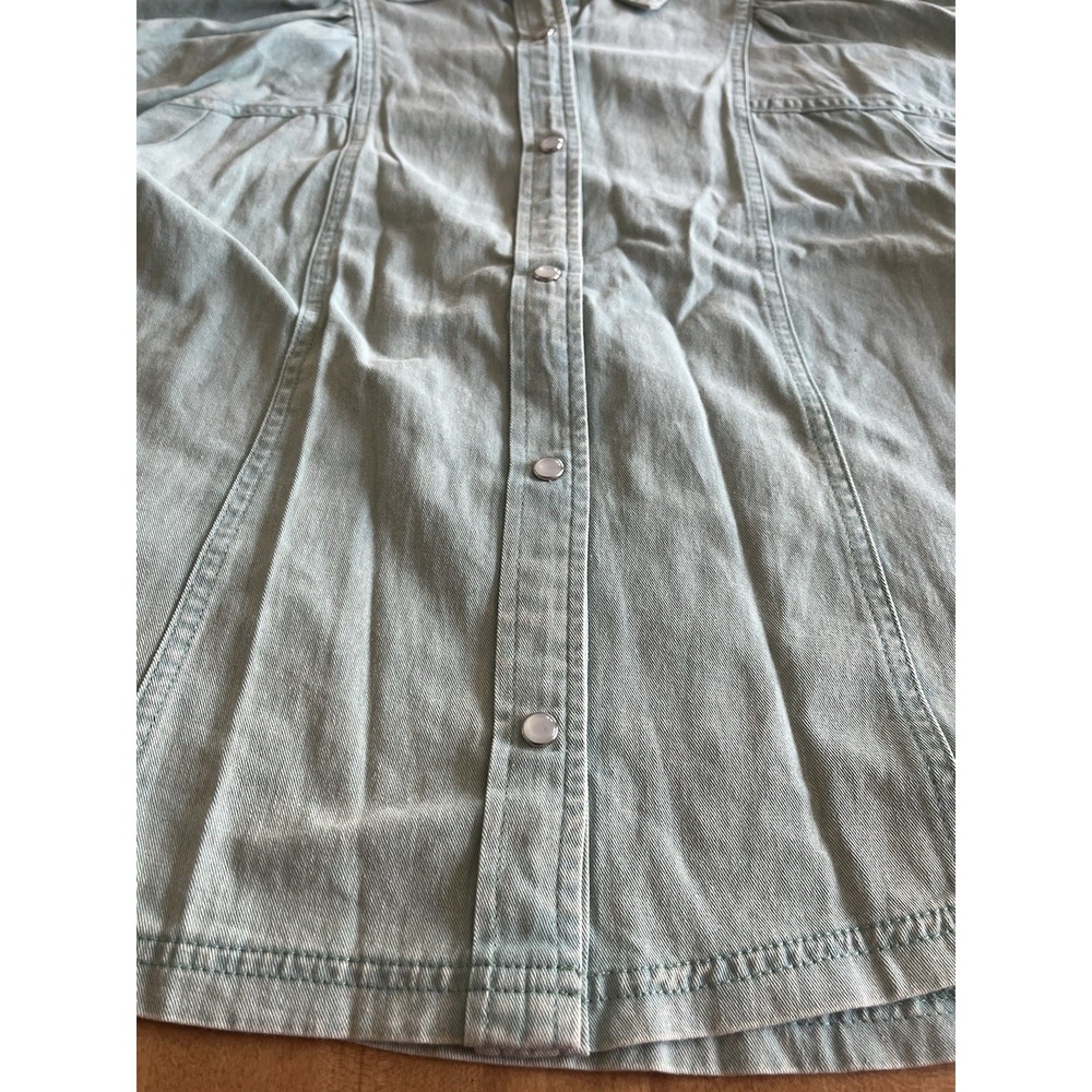 Entro Womens S Green Denim Blouse Puff Sleeve Snap Front 100% Cotton Cottagecore - Picture 5 of 11